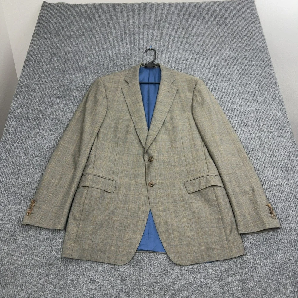Paul Stuart Blazer Mens 44 Brown 100% Wool Plaid 2‎ Button Double Vent Classic